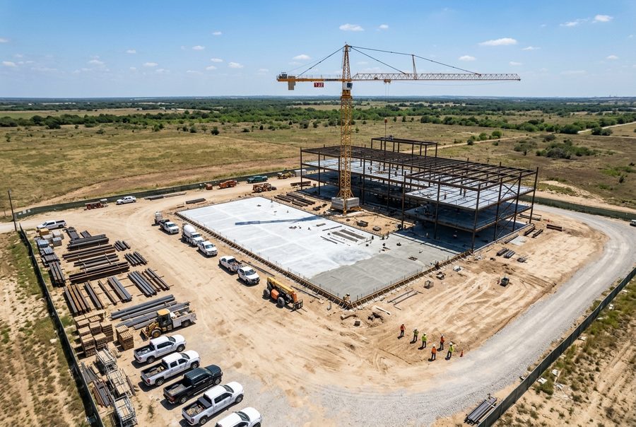 Aerial view of a commercial construction site